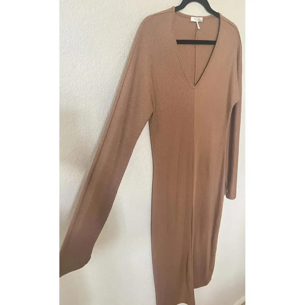 New rag & bone the Knit Rib Bias Midi Dress In Camel Size XL Retail $375 - Picture 5 of 9